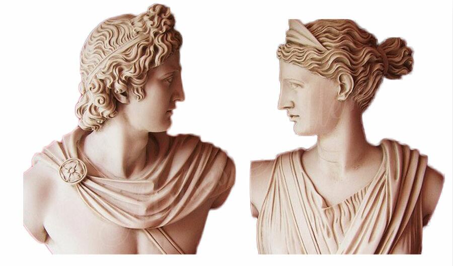 Set 2 Busts God Apollo & Goddess Artemis Diana Greek Carving Marble Sculpture for Sale for Home Decor MS-104