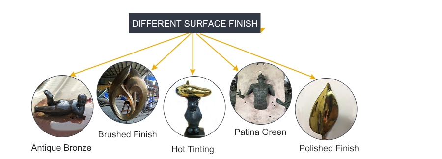 different surface finish of bronze casting sculpture