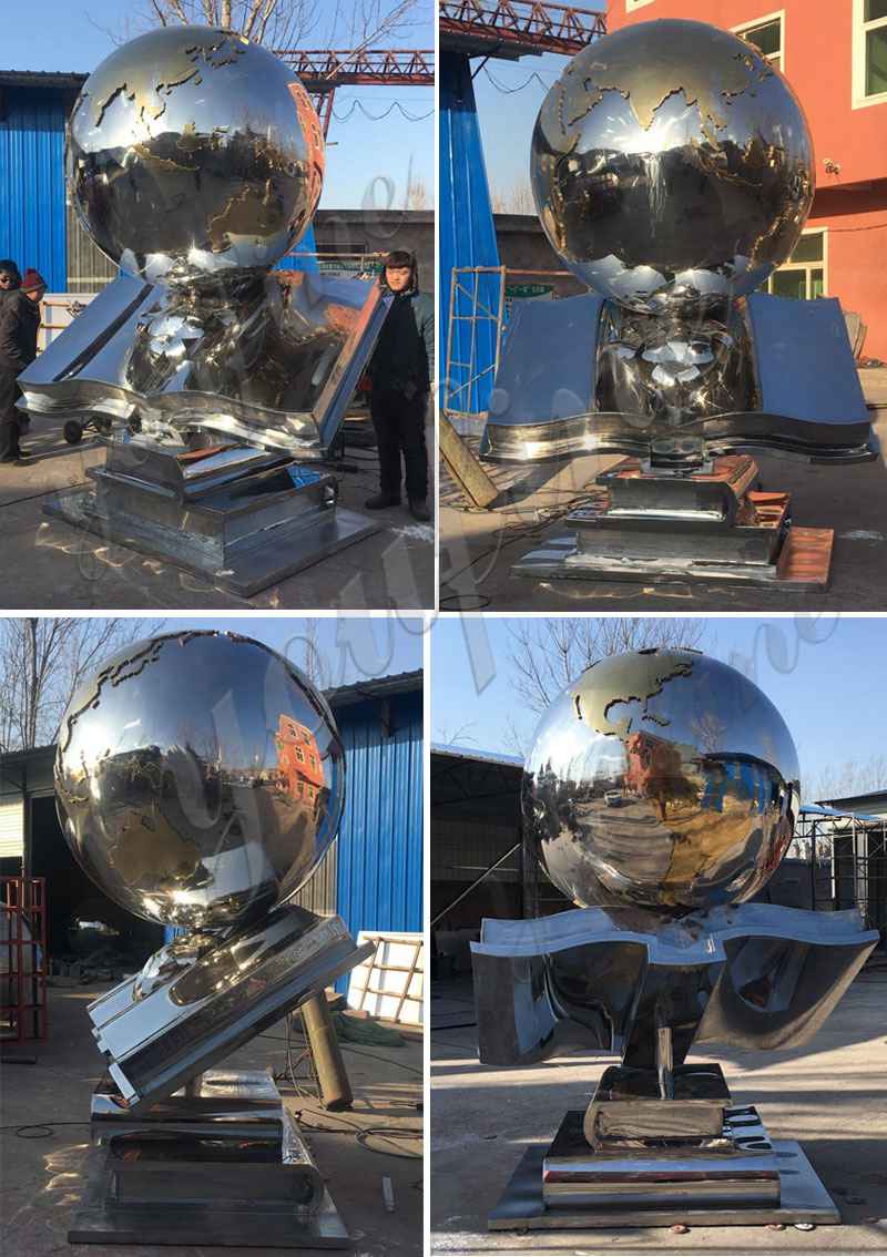 Contemporary Large Stainless Steel Globe Sculpture Design for Sale