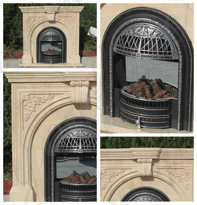 Customized Beautiful simple classic beige marble fireplace for Sale MOKK-486