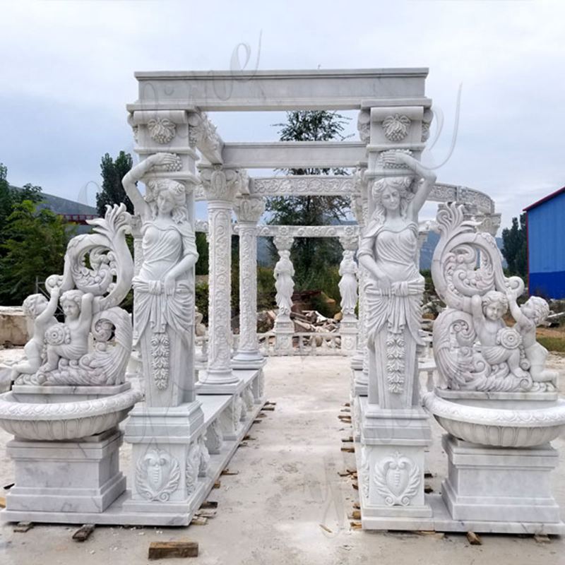 High Quality Hand Carved Pure White Marble Gazebo Manufacturer MOKK-172