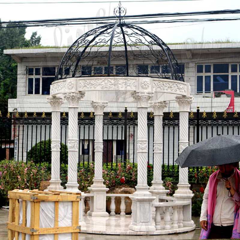 Popular outdoor garden ornament hand carved white stone marble gazebos for wedding ceremony decoration for sale - 副本