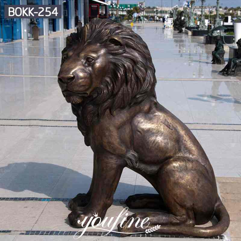 Life Size Antique Bronze Sitting Lion Statue Door Entrance Decor for Sale Details