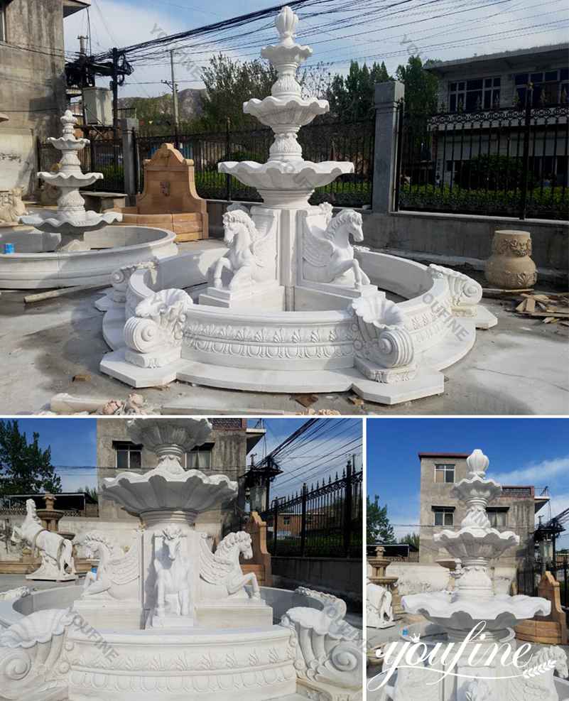 Tiered Marble Horse Fountain for Sale