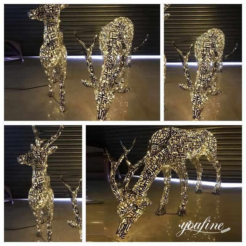 Outdoor Modern Abstract Design Light Metal Deer Sculpture