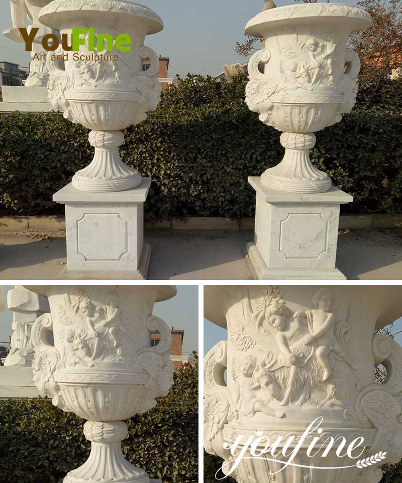 manufacture Garden Large Hand Carved Marble Flower Pot for Sale