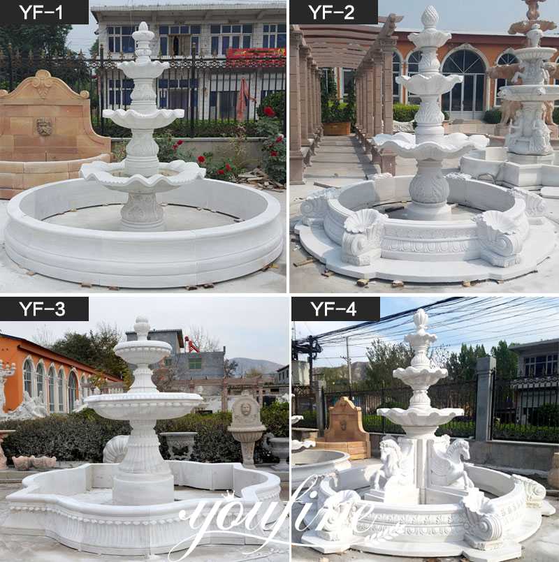 outdoor carved white marble three tired water fountain for sale