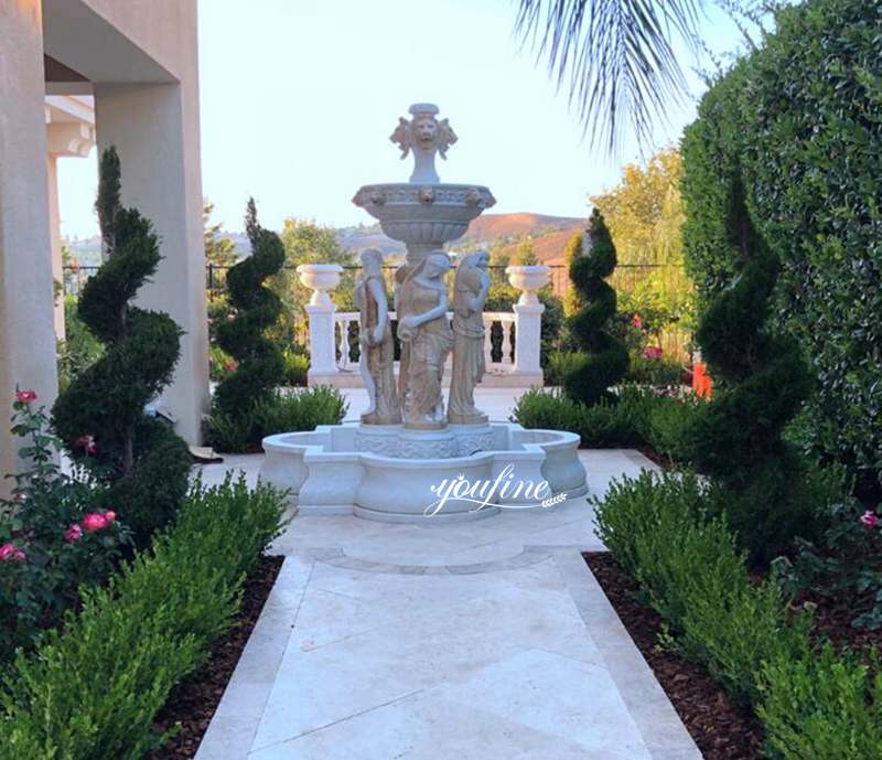 large beige marble fountain