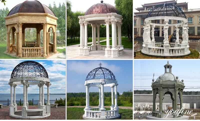 large outdoor white marble pergola with maidens gazebo