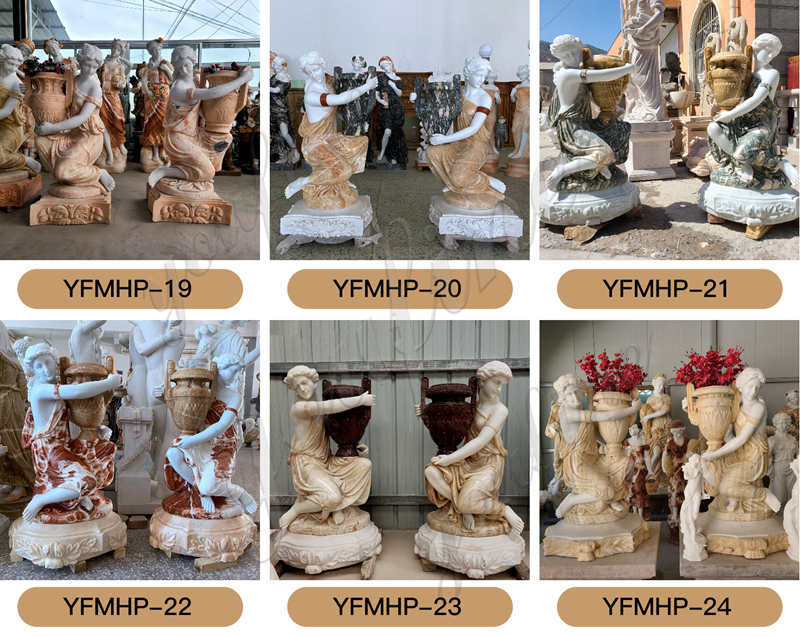 Customized Hand-Carving Natural Marble Flower Pots for Garden supplier