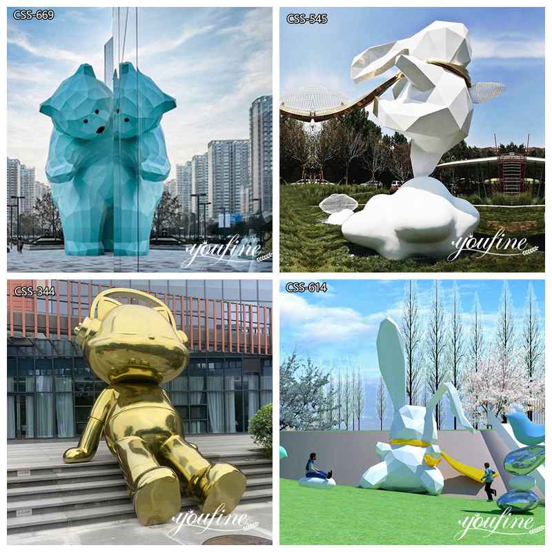 Large Outdoor Tiffany Blue Geometric Bear Stainless Steel Sculpture for Sale