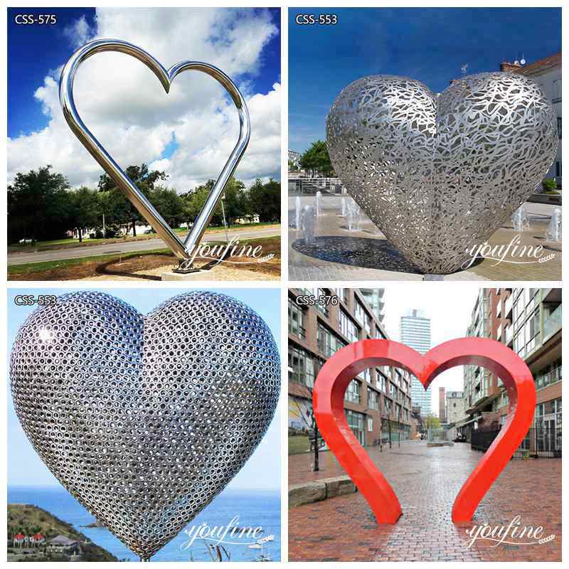 Large Polished Metal Heart Sculpture Square Decoration Wholesale