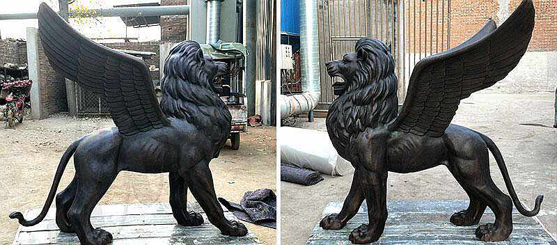 Casting Winged Bronze Lion Statue Tarkov Garden Decor for Sale