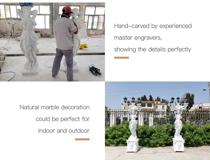 Life Size Marble Lady Lamp Statue Outdoor Decor Factory Supplier