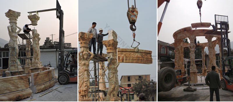 install of white marble gazebo-YouFine Sculpture