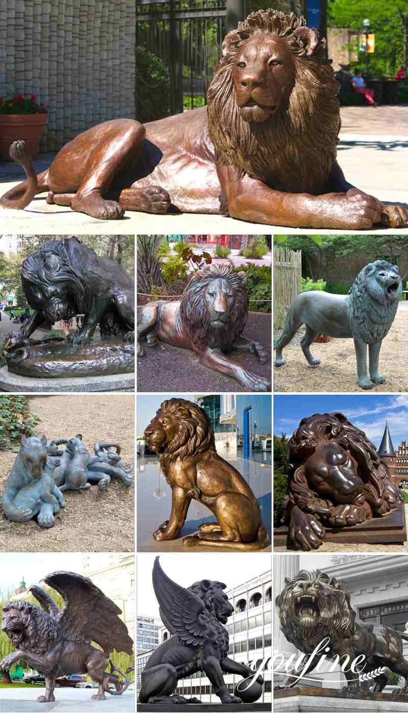 Custom Bronze Lion Crushing a Serpent Sculpture Garden Decor for Sale BOKK-258