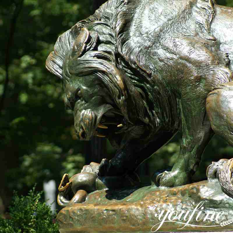 Custom Bronze Lion Crushing a Serpent Sculpture Garden Decor for Sale BOKK-258