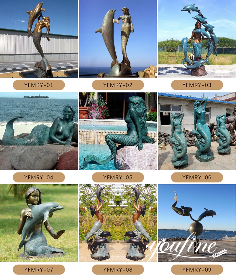 Outdoor Beautiful Life Size Bronze Mermaid Statue for Sale BOKK-794