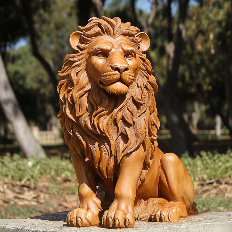 outdoor brown fiberglass lion statue