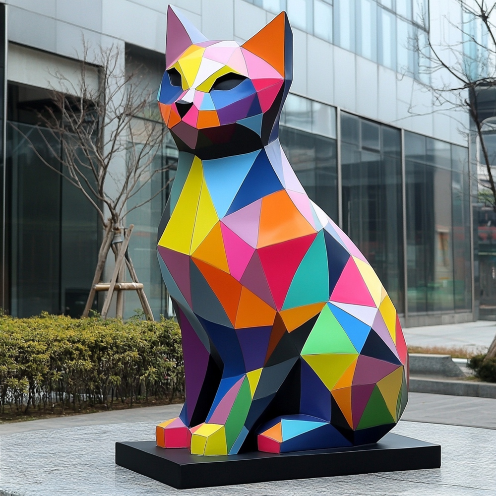 colorful geometric cat sculpture