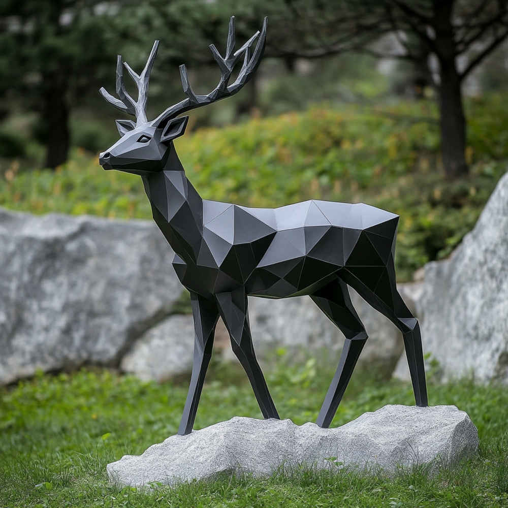 black geometric deer sculpture