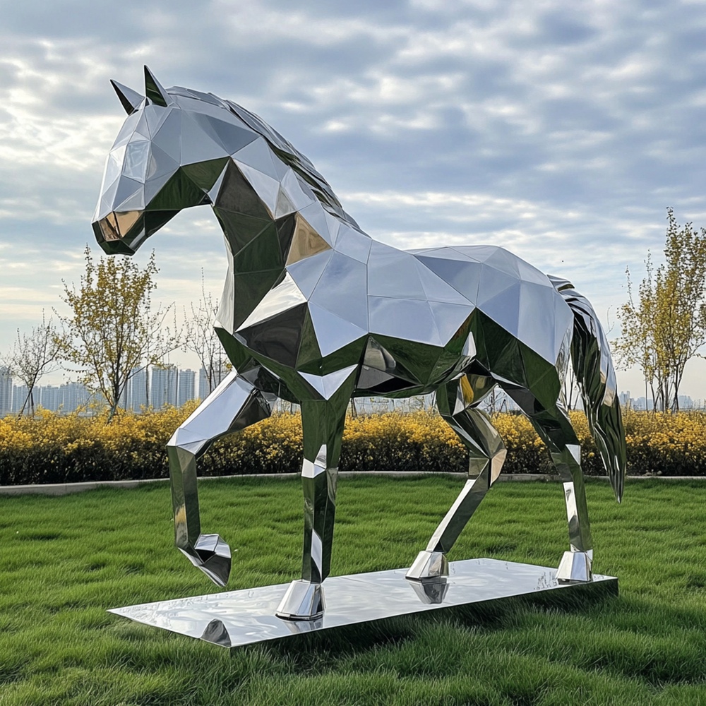 stainless steel geometric horse sculpture