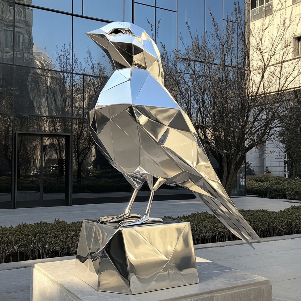 outdoor stainless steel bird sculpture