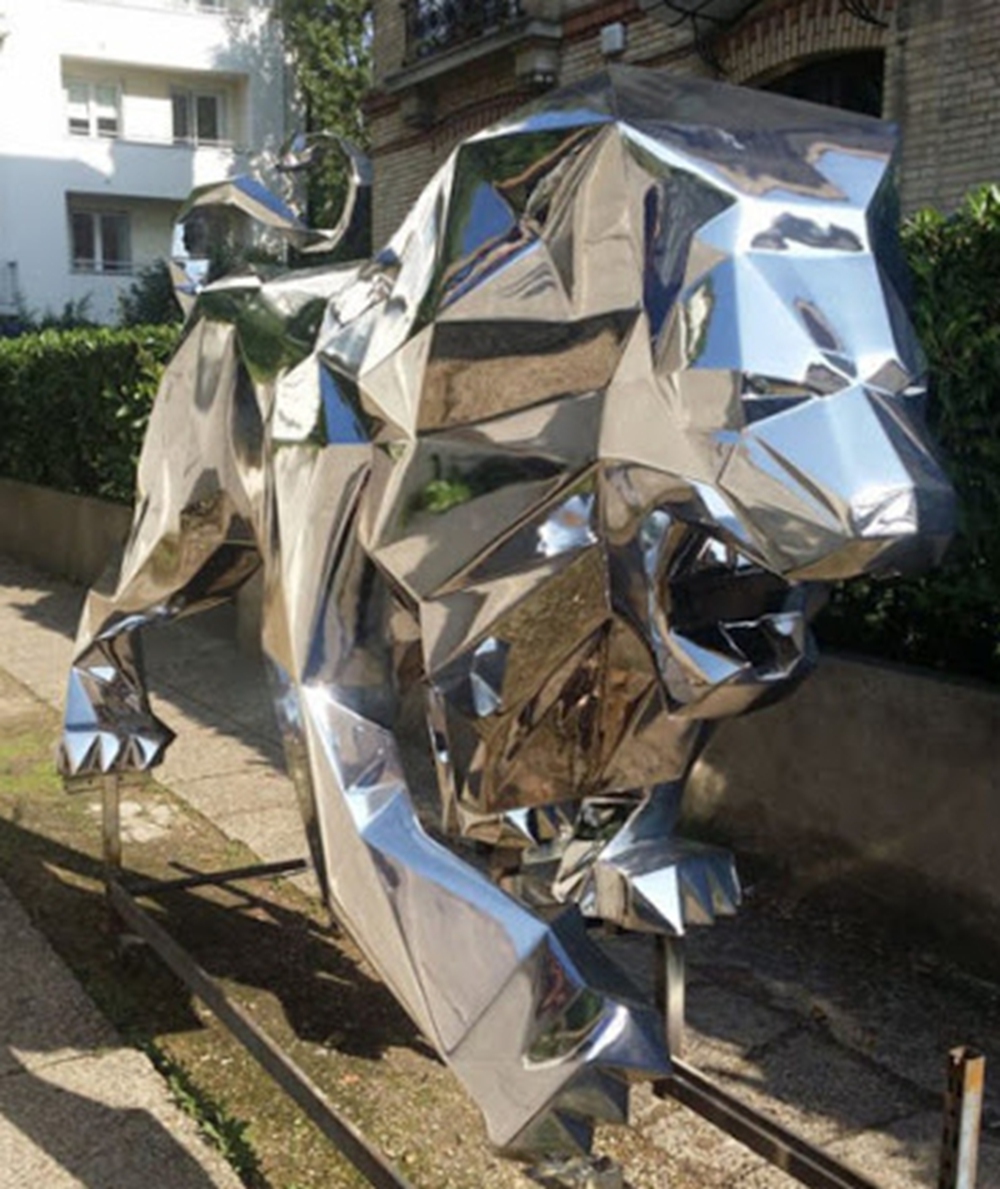 high quality stainless steel geometric lion sculpture