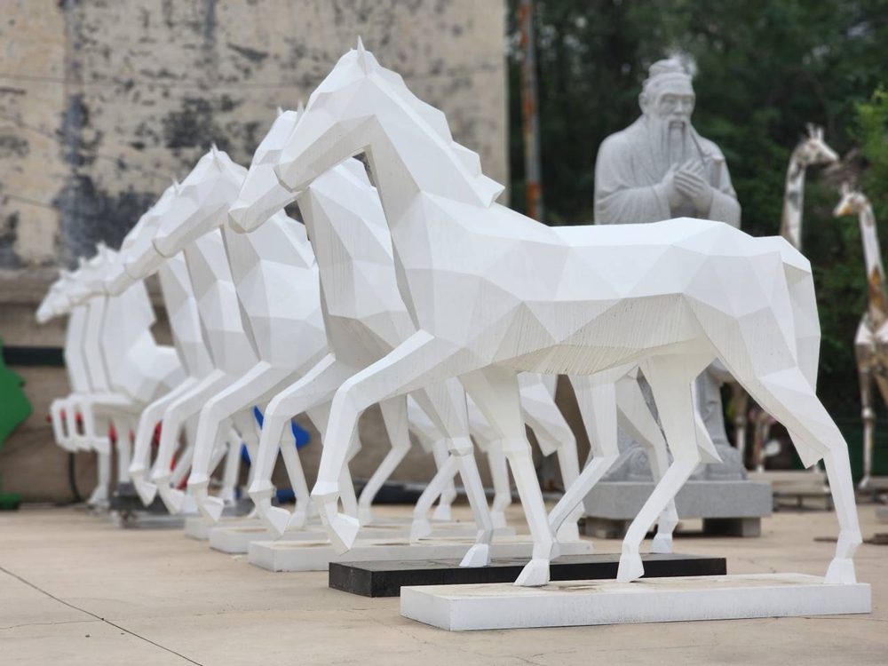 large white geometric horse sculpture