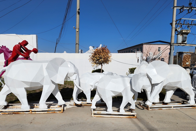 modern White Geometric Elephant Sculpture