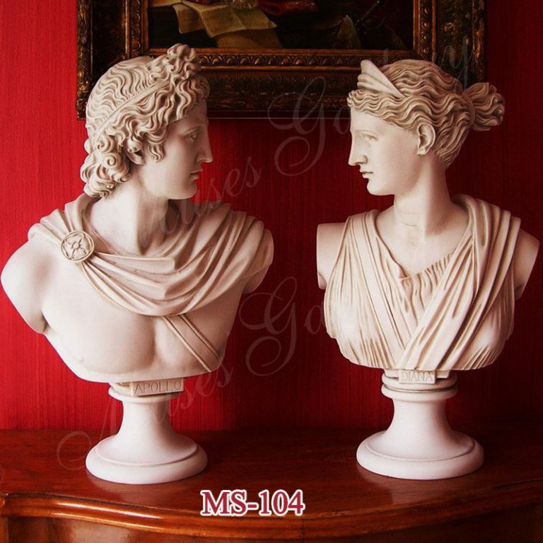 Famous Set 2 Busts God Apollo and Goddess Artemis Diana Greek Carving Marble Sculpture for Sale MS-104