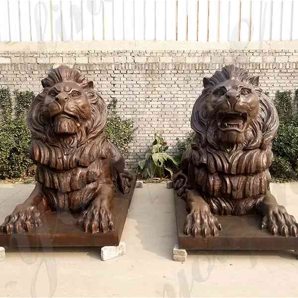 M202 Paired Large Antique Lion Statues Bronze Animal Outdoor Statues for Front Porch or Bank for Sale (1)