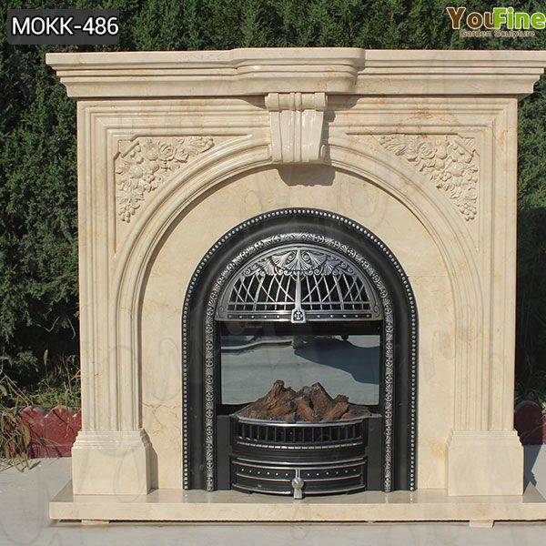 Customized Beautiful simple classic beige marble fireplaceMOKK-486