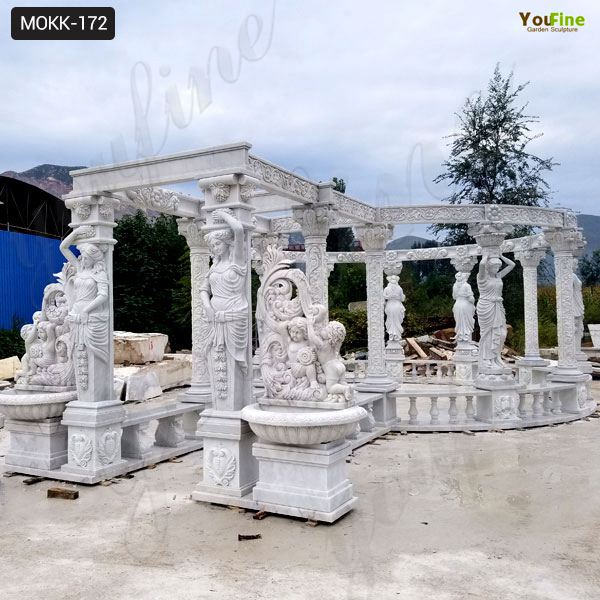 Hand Carved Pure White Marble Gazebo Manufacturer MOKK-172