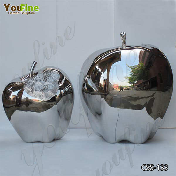 Mirror Polished Garden Stainless Steel Apple Sculpture