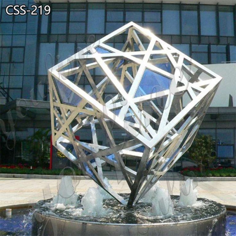 Large Garden Stainless Steel Cube Sculpture Factory Supply