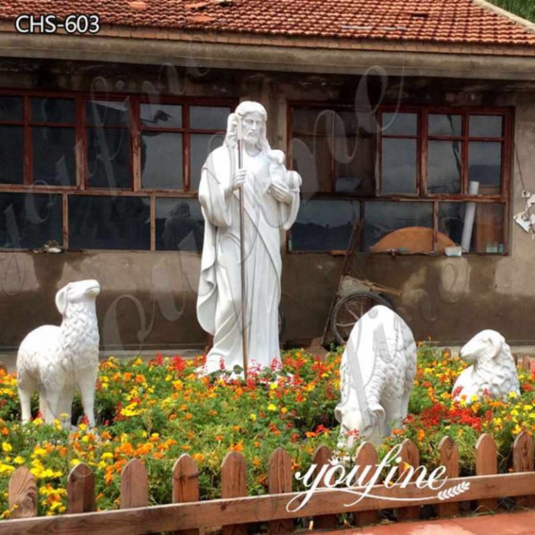 Life Size Garden Natural Marble Jesus Good Shepherd Statue Factory Supply