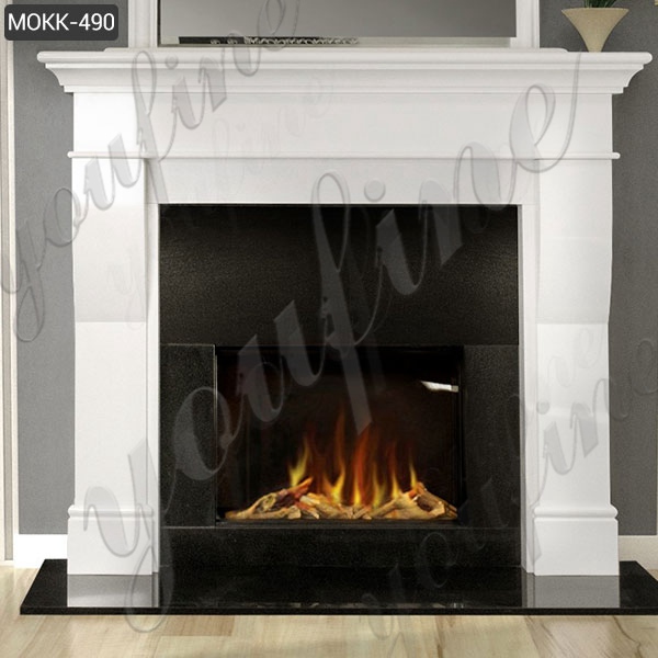 Minimalist Design White Outdoor Modern Marble Stone Fireplace for Sale MOKK-490