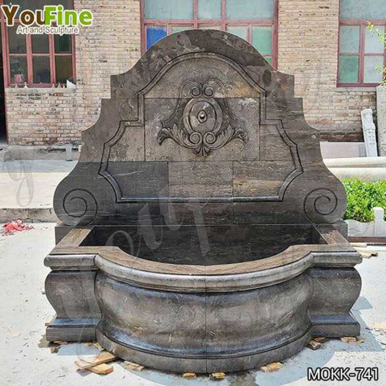 Garden Natural Black Granite Wall Fountain with Flora for Sale