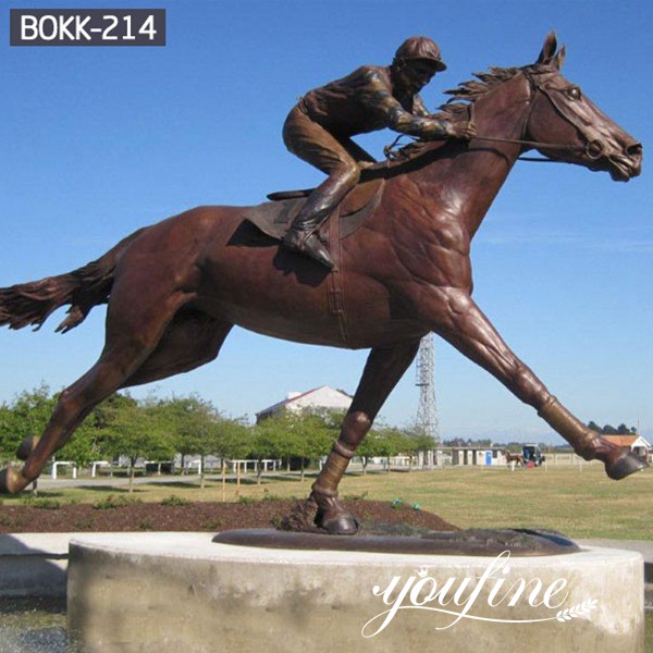 Life Size Bronze Horse and Jockey Statue Racecourse Ornament