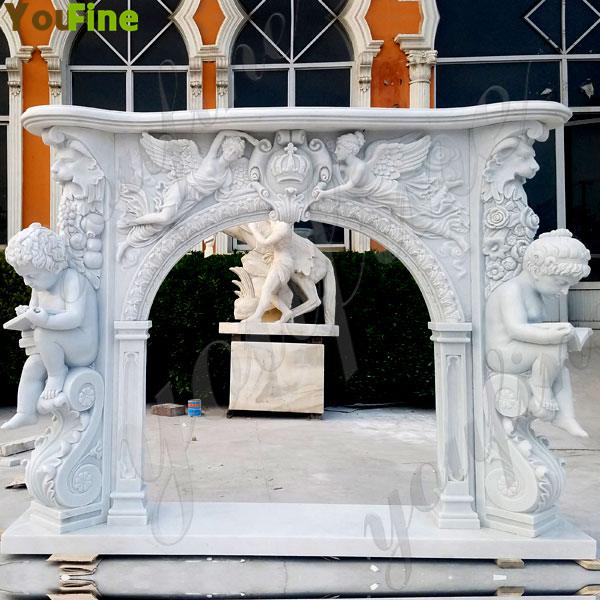 Angel White Marble French Fireplace Hand Carved for Sale MOKK