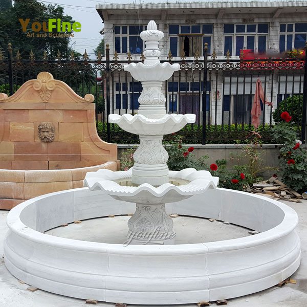 Outdoor Carved White Marble Fountain for Sale