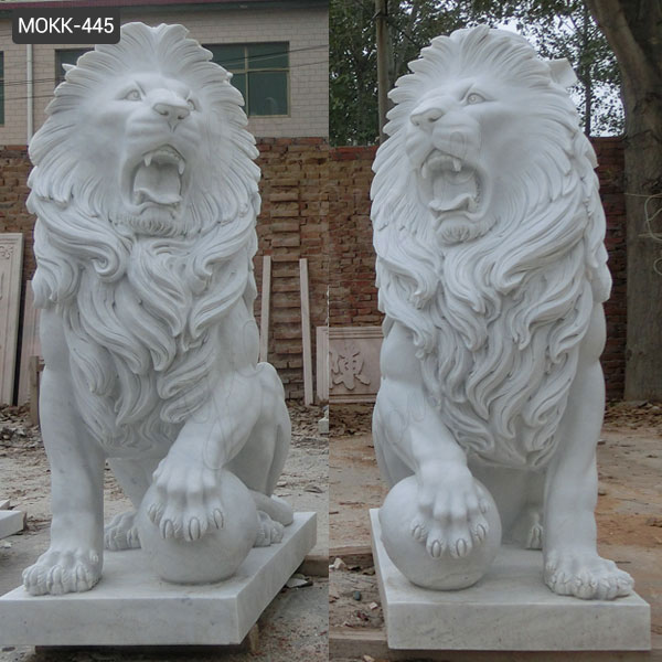 Garden Natural White Marble Lions Sculpture for Sale