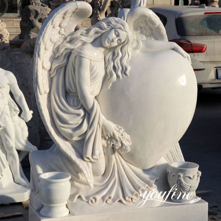 Angel white marble headstone