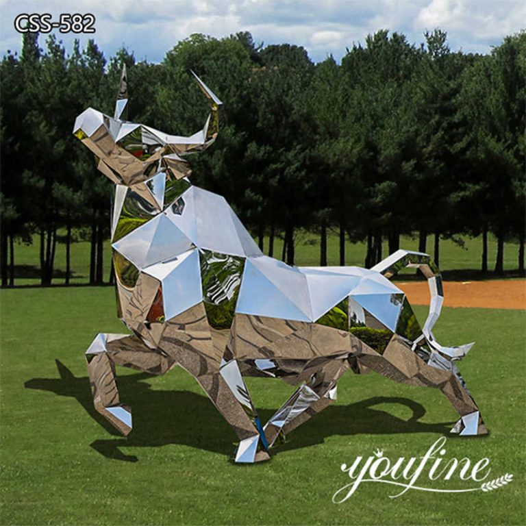 Mirror Polishing Stainless Steel Geometric Bull Sculpture Wholesale