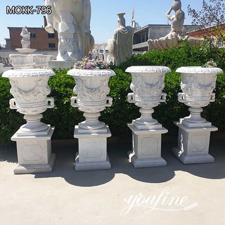 Customized Hand-Carving Natural Marble Flower Pots for Garden supplier