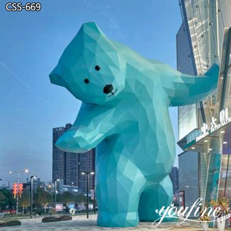 Large Outdoor Tiffany Blue Geometric Bear Stainless Steel Sculpture for Sale