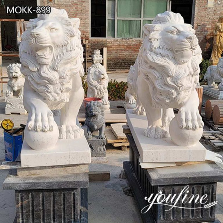 Nature White Marble Lion Statue Outdoor Decor for Sale