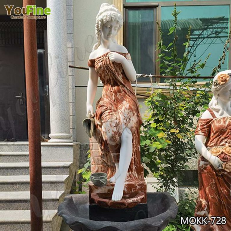 Antique Marble Water Feature with Figure Statue Garden Decor for sale