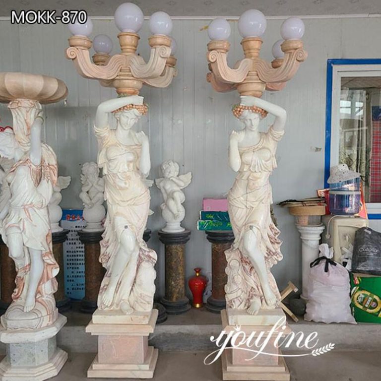 Life Size Marble Lady Lamp Statue Outdoor Decor Factory Supplier